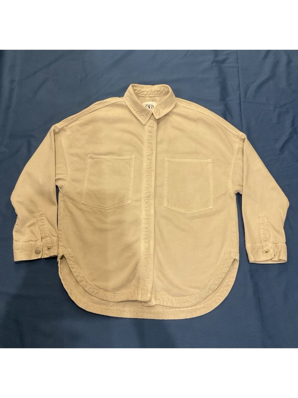 ZARA Oversized Shirt Size xSmall Bone Color button collard